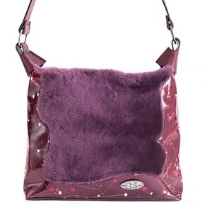 John Fluevog Floral Burgundy Shearling Sling Bag Purse